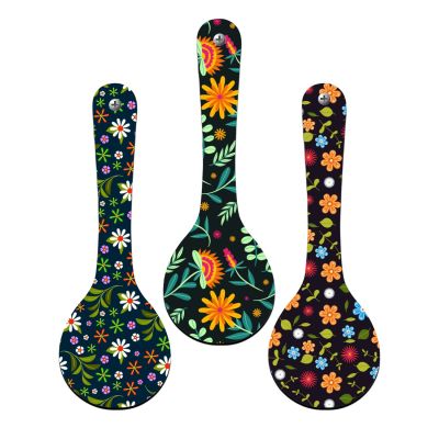 Floral Theme Wooden Spoon Wall Hanging Decor Set of 3  Flower Print MDF Wall Art for Kitchen, Dining Room, and Living Room Decoration